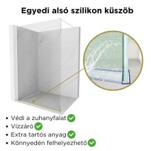 HD Arlo White Walk-In zuhanyfal 8 mm vastag vízlepergető biztonsági üveggel, 200 cm magas, fehér profillal és távtartóval
