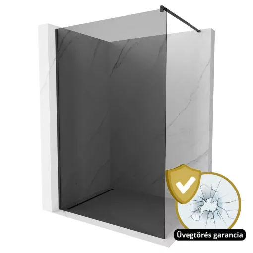 HD Arlo Dark Black Walk-In zuhanyfal 8 mm vastag vízlepergető biztonsági üveggel, 200 cm magas, fekete profillal és távtartóval