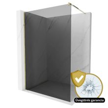 HD Arlo Dark Gold Walk-In zuhanyfal, 90x200 cm, 8 mm vastag vízlepergető biztonsági üveggel, 200 cm magas, arany profillal és távtartóval