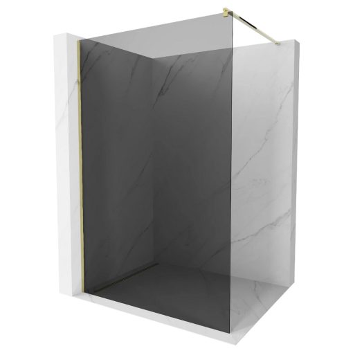 HD Arlo Dark Gold Walk-In zuhanyfal, 100x200 cm, 8 mm vastag vízlepergető biztonsági üveggel, 200 cm magas, arany profillal és távtartóval