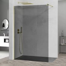 HD Arlo Dark Gold Walk-In zuhanyfal, 90x200 cm, 8 mm vastag vízlepergető biztonsági üveggel, 200 cm magas, arany profillal és távtartóval