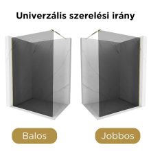 HD Arlo Dark Gold Walk-In zuhanyfal, 90x200 cm, 8 mm vastag vízlepergető biztonsági üveggel, 200 cm magas, arany profillal és távtartóval