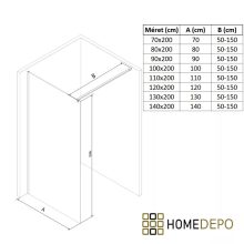 HD Arlo Dark Gold Walk-In zuhanyfal, 90x200 cm, 8 mm vastag vízlepergető biztonsági üveggel, 200 cm magas, arany profillal és távtartóval