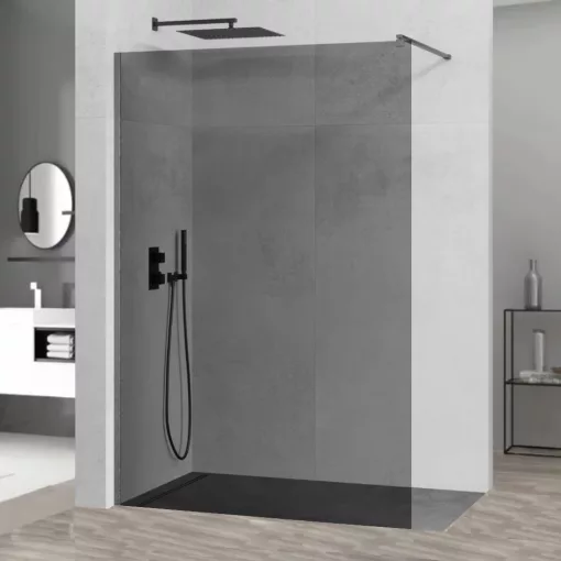 HD Arlo Dark Gun Grey Walk-In zuhanyfal 8 mm vastag vízlepergető biztonsági üveggel, 200 cm magas, szürke profillal és távtartóval