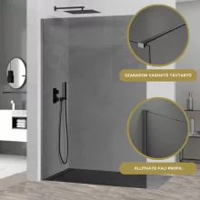 HD Arlo Dark Gun Grey Walk-In zuhanyfal 8 mm vastag vízlepergető biztonsági üveggel, 200 cm magas, szürke profillal és távtartóval