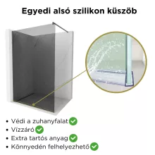 HD Arlo Dark Gun Grey Walk-In zuhanyfal 8 mm vastag vízlepergető biztonsági üveggel, 200 cm magas, szürke profillal és távtartóval