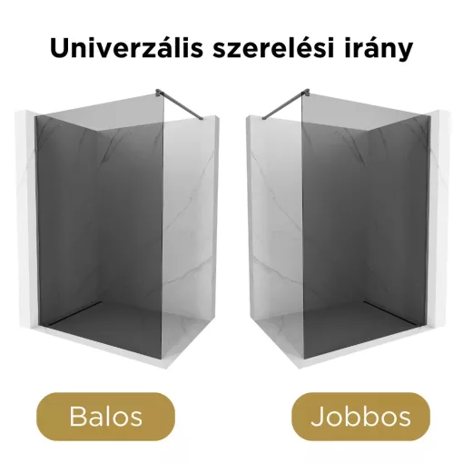 HD Arlo Dark Gun Grey Walk-In zuhanyfal 8 mm vastag vízlepergető biztonsági üveggel, 200 cm magas, szürke profillal és távtartóval