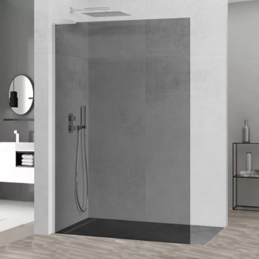 HD Arlo "L" Dark Walk-In zuhanyfal 8 mm vastag vízlepergető biztonsági üveggel, 200 cm magas, króm profillal és "L" stabilizátorral