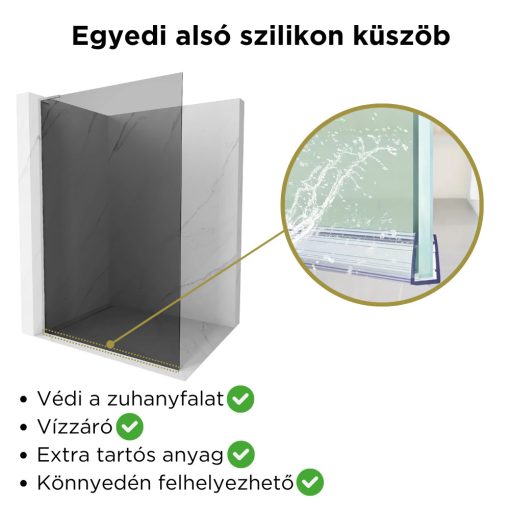 HD Arlo "L" Dark Walk-In zuhanyfal 8 mm vastag vízlepergető biztonsági üveggel, 200 cm magas, króm profillal és "L" stabilizátorral