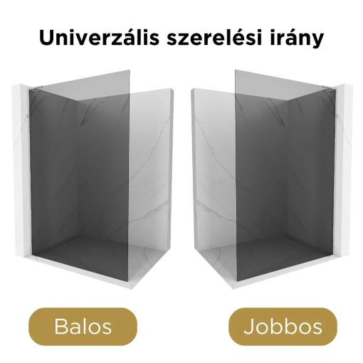 HD Arlo "L" Dark Walk-In zuhanyfal 8 mm vastag vízlepergető biztonsági üveggel, 200 cm magas, króm profillal és "L" stabilizátorral