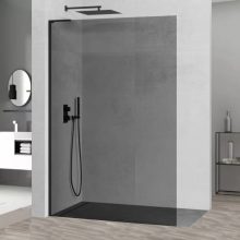HD Arlo "L" Dark Black Walk-In zuhanyfal, 100x200 cm, 8 mm vastag vízlepergető biztonsági üveggel, 200 cm magas, fekete profillal és "L" stabilizátorral