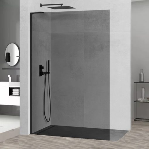 HD Arlo "L" Dark Black Walk-In zuhanyfal, 100x200 cm, 8 mm vastag vízlepergető biztonsági üveggel, 200 cm magas, fekete profillal és "L" stabilizátorral