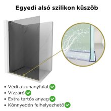 HD Arlo "L" Dark Black Walk-In zuhanyfal, 100x200 cm, 8 mm vastag vízlepergető biztonsági üveggel, 200 cm magas, fekete profillal és "L" stabilizátorral