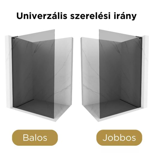 HD Arlo "L" Dark Black Walk-In zuhanyfal, 100x200 cm, 8 mm vastag vízlepergető biztonsági üveggel, 200 cm magas, fekete profillal és "L" stabilizátorral