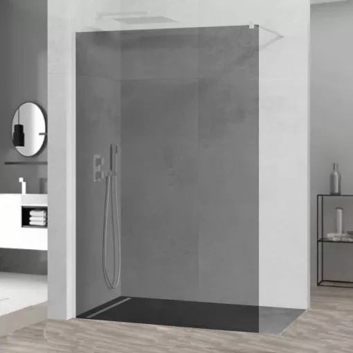 HD Arlo Dark White Walk-In zuhanyfal 8 mm vastag vízlepergető biztonsági üveggel, 200 cm magas, fehér profillal és távtartóval