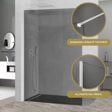 HD Arlo Dark White Walk-In zuhanyfal 8 mm vastag vízlepergető biztonsági üveggel, 200 cm magas, fehér profillal és távtartóval