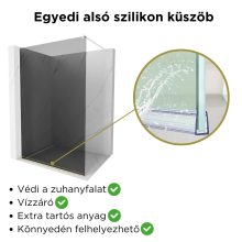 HD Arlo Dark White Walk-In zuhanyfal 8 mm vastag vízlepergető biztonsági üveggel, 200 cm magas, fehér profillal és távtartóval