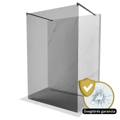   HD Arlo Dark Light Black szabadonálló Walk-In zuhanyfal 8 mm vastag vízlepergető biztonsági üveggel, 200 cm magas, két távtartóval