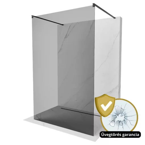 HD Arlo Dark Light Black szabadonálló Walk-In zuhanyfal 8 mm vastag vízlepergető biztonsági üveggel, 200 cm magas, két távtartóval