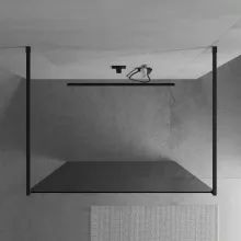 HD Arlo Dark Light Black szabadonálló Walk-In zuhanyfal 8 mm vastag vízlepergető biztonsági üveggel, 200 cm magas, két távtartóval