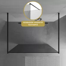 HD Arlo Dark Light Black szabadonálló Walk-In zuhanyfal 8 mm vastag vízlepergető biztonsági üveggel, 200 cm magas, két távtartóval