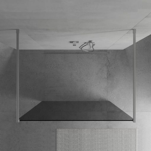 HD Arlo Dark Light szabadonálló Walk-In zuhanyfal, 100x200 cm, 8 mm vastag vízlepergető biztonsági üveggel, 200 cm magas, két króm távtartóval