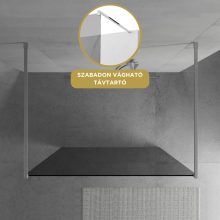 HD Arlo Dark Light szabadonálló Walk-In zuhanyfal, 100x200 cm, 8 mm vastag vízlepergető biztonsági üveggel, 200 cm magas, két króm távtartóval