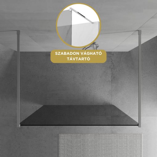 HD Arlo Dark Light szabadonálló Walk-In zuhanyfal, 100x200 cm, 8 mm vastag vízlepergető biztonsági üveggel, 200 cm magas, két króm távtartóval