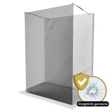 HD Arlo Dark Light Gold szabadonálló Walk-In zuhanyfal, 140x200 cm, 8 mm vastag vízlepergető biztonsági üveggel, 200 cm magas, két arany távtartóval