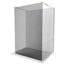 HD Arlo Dark Light Gold szabadonálló Walk-In zuhanyfal, 140x200 cm, 8 mm vastag vízlepergető biztonsági üveggel, 200 cm magas, két arany távtartóval