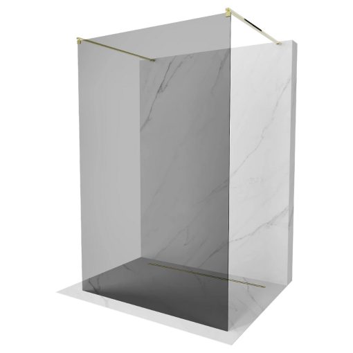 HD Arlo Dark Light Gold szabadonálló Walk-In zuhanyfal, 140x200 cm, 8 mm vastag vízlepergető biztonsági üveggel, 200 cm magas, két arany távtartóval