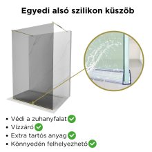 HD Arlo Dark Light Gold szabadonálló Walk-In zuhanyfal, 140x200 cm, 8 mm vastag vízlepergető biztonsági üveggel, 200 cm magas, két arany távtartóval