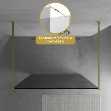 HD Arlo Dark Light Gold szabadonálló Walk-In zuhanyfal, 140x200 cm, 8 mm vastag vízlepergető biztonsági üveggel, 200 cm magas, két arany távtartóval