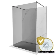 HD Arlo Dark Light Gun Grey szabadonálló Walk-In zuhanyfal 8 mm vastag vízlepergető biztonsági üveggel, 200 cm magas, két távtartóval
