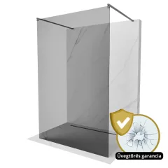   HD Arlo Dark Light Gun Grey szabadonálló Walk-In zuhanyfal 8 mm vastag vízlepergető biztonsági üveggel, 200 cm magas, két távtartóval