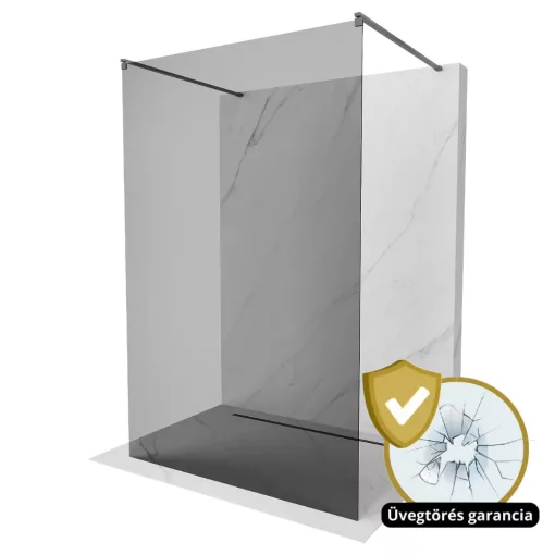 HD Arlo Dark Light Gun Grey szabadonálló Walk-In zuhanyfal 8 mm vastag vízlepergető biztonsági üveggel, 200 cm magas, két távtartóval