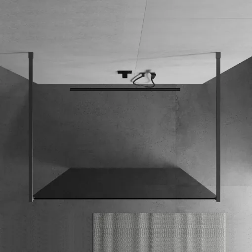 HD Arlo Dark Light Gun Grey szabadonálló Walk-In zuhanyfal 8 mm vastag vízlepergető biztonsági üveggel, 200 cm magas, két távtartóval