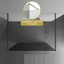 HD Arlo Dark Light Gun Grey szabadonálló Walk-In zuhanyfal 8 mm vastag vízlepergető biztonsági üveggel, 200 cm magas, két távtartóval