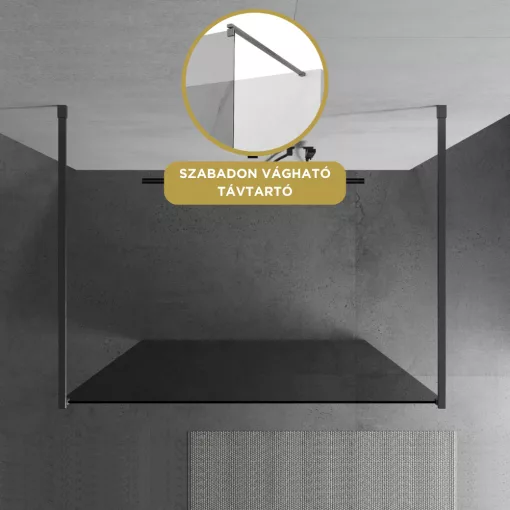 HD Arlo Dark Light Gun Grey szabadonálló Walk-In zuhanyfal 8 mm vastag vízlepergető biztonsági üveggel, 200 cm magas, két távtartóval