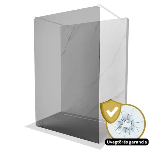 HD Arlo Dark Light White szabadonálló Walk-In zuhanyfal 8 mm vastag vízlepergető biztonsági üveggel, 200 cm magas, két távtartóval