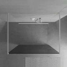 HD Arlo Dark Light White szabadonálló Walk-In zuhanyfal 8 mm vastag vízlepergető biztonsági üveggel, 200 cm magas, két távtartóval