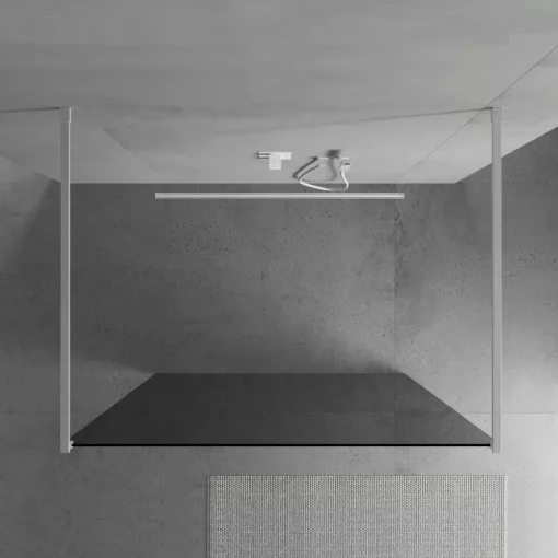 HD Arlo Dark Light White szabadonálló Walk-In zuhanyfal 8 mm vastag vízlepergető biztonsági üveggel, 200 cm magas, két távtartóval