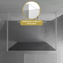 HD Arlo Dark Light White szabadonálló Walk-In zuhanyfal 8 mm vastag vízlepergető biztonsági üveggel, 200 cm magas, két távtartóval