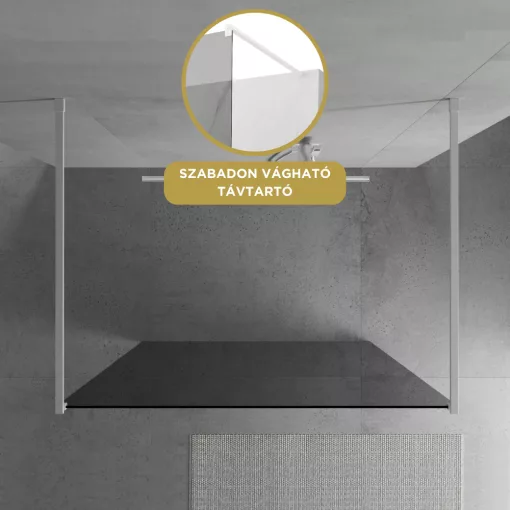 HD Arlo Dark Light White szabadonálló Walk-In zuhanyfal 8 mm vastag vízlepergető biztonsági üveggel, 200 cm magas, két távtartóval