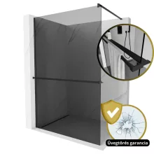 HD Arlo+ Dark Black Walk-In zuhanyfal 8 mm vastag vízlepergető biztonsági üveggel, 200 cm magas, fekete profillal és távtartóval