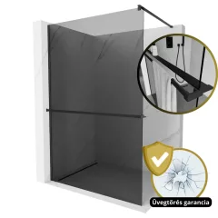   HD Arlo+ Dark Black Walk-In zuhanyfal 8 mm vastag vízlepergető biztonsági üveggel, 200 cm magas, fekete profillal és távtartóval