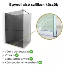 HD Arlo+ Dark Black Walk-In zuhanyfal 8 mm vastag vízlepergető biztonsági üveggel, 200 cm magas, fekete profillal és távtartóval