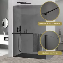 HD Arlo+ Dark Black Walk-In zuhanyfal 8 mm vastag vízlepergető biztonsági üveggel, 200 cm magas, fekete profillal és távtartóval