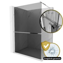 HD Arlo+ Dark Walk-In zuhanyfal, 90x200 cm, 8 mm vastag vízlepergető biztonsági üveggel, 200 cm magas, króm profillal és távtartóval