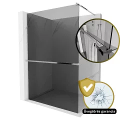   HD Arlo+ Dark Walk-In zuhanyfal 8 mm vastag vízlepergető biztonsági üveggel, 200 cm magas, króm profillal és távtartóval